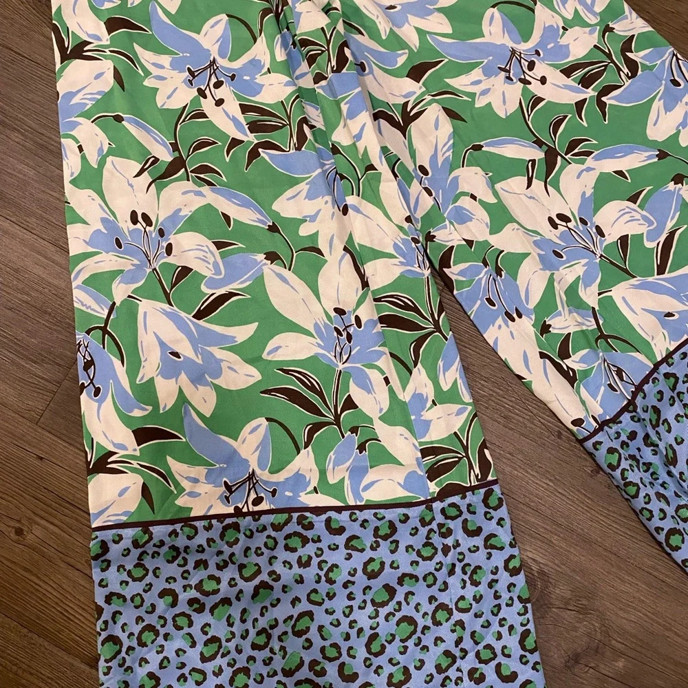 Anthropologie Maeve Cece Stripe Border Blue and Green Wide leg Pants - Picture 5 of 10